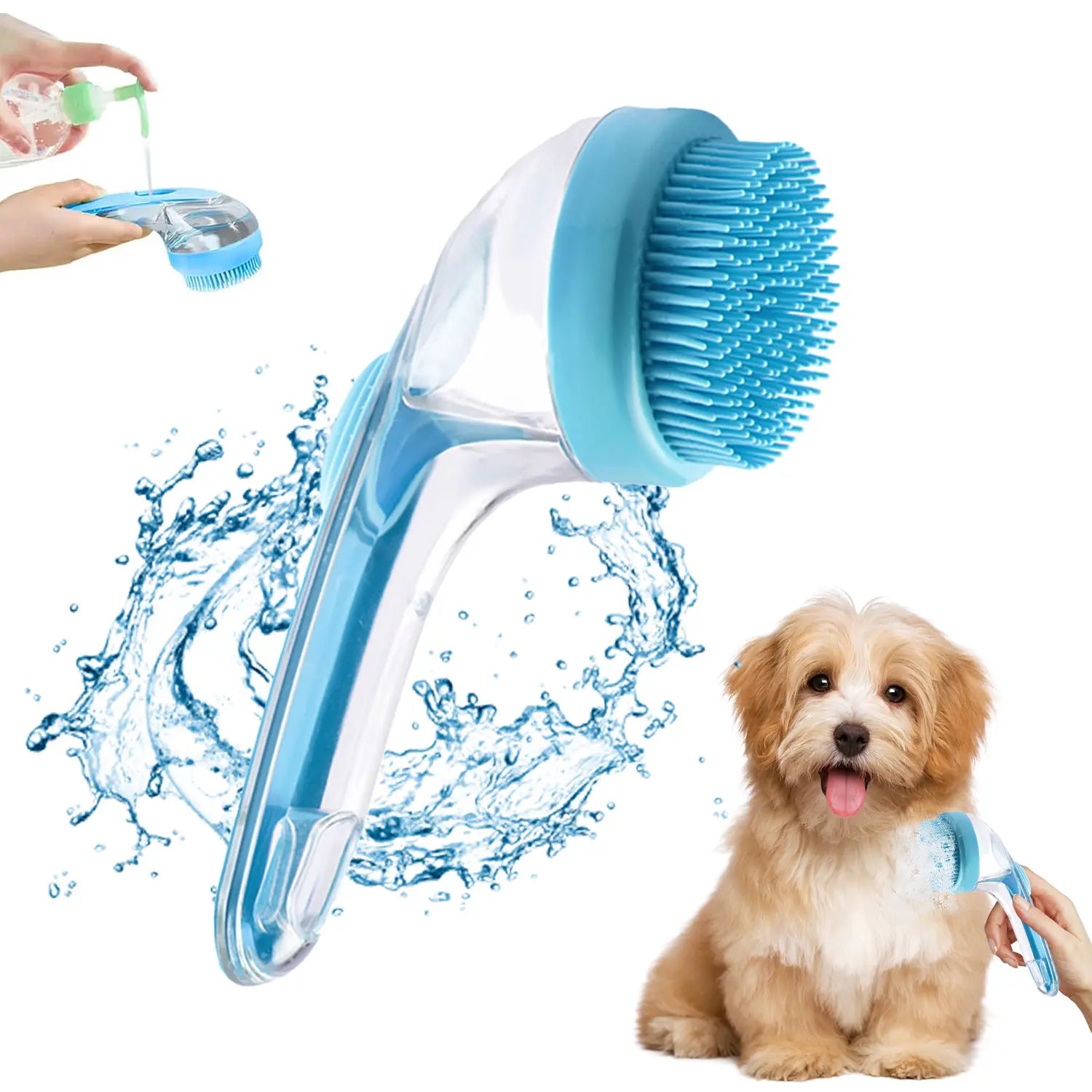 Pet Bath Brush with Shampoo Dispenser for Dogs and Cats - Ergonomic Handle, Gentle Massage Grooming Tool, Easy to Use, Essential Bathing Supply for Pets