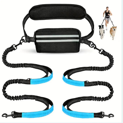Pipidodo Hands-Free Dual Dog Leash with Waist Bag and Cushioned Pad – Effortless and Tangle-Free Walking for Two Dogs