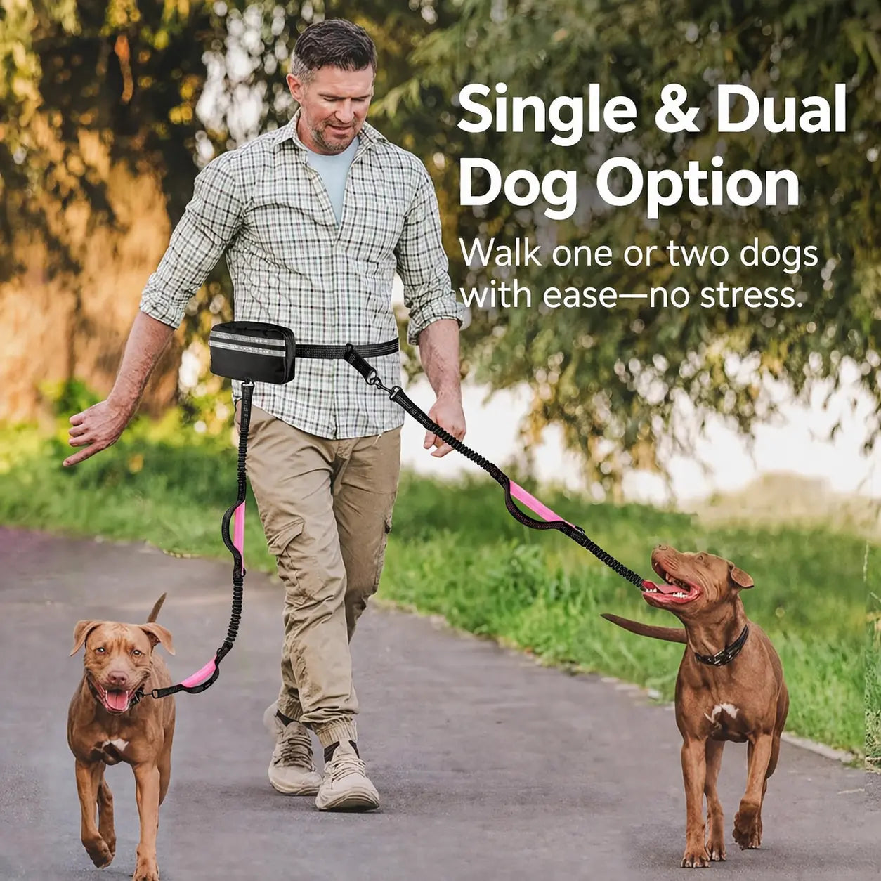 Pipidodo Hands-Free Dual Dog Leash with Waist Bag and Cushioned Pad – Effortless and Tangle-Free Walking for Two Dogs