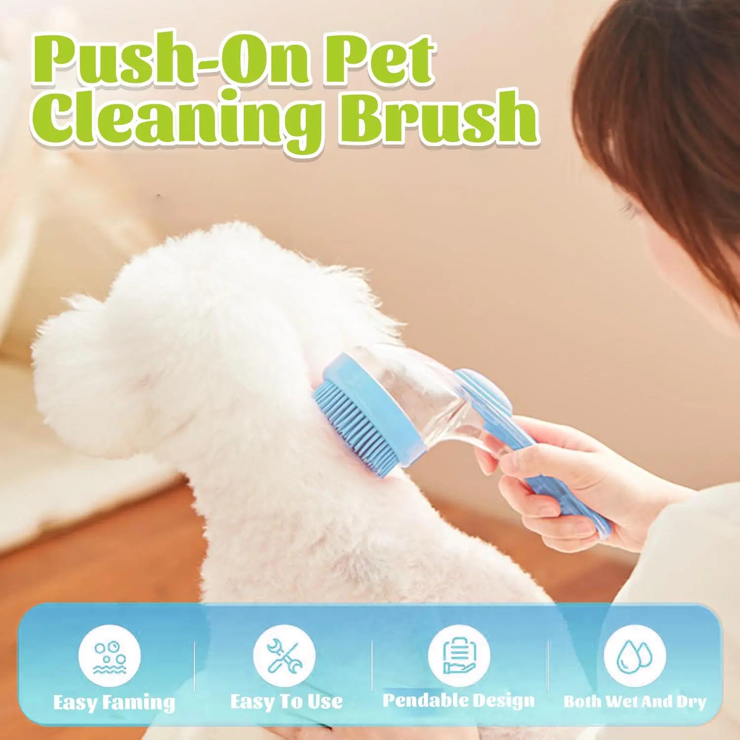 Pet Bath Brush with Shampoo Dispenser for Dogs and Cats - Ergonomic Handle, Gentle Massage Grooming Tool, Easy to Use, Essential Bathing Supply for Pets