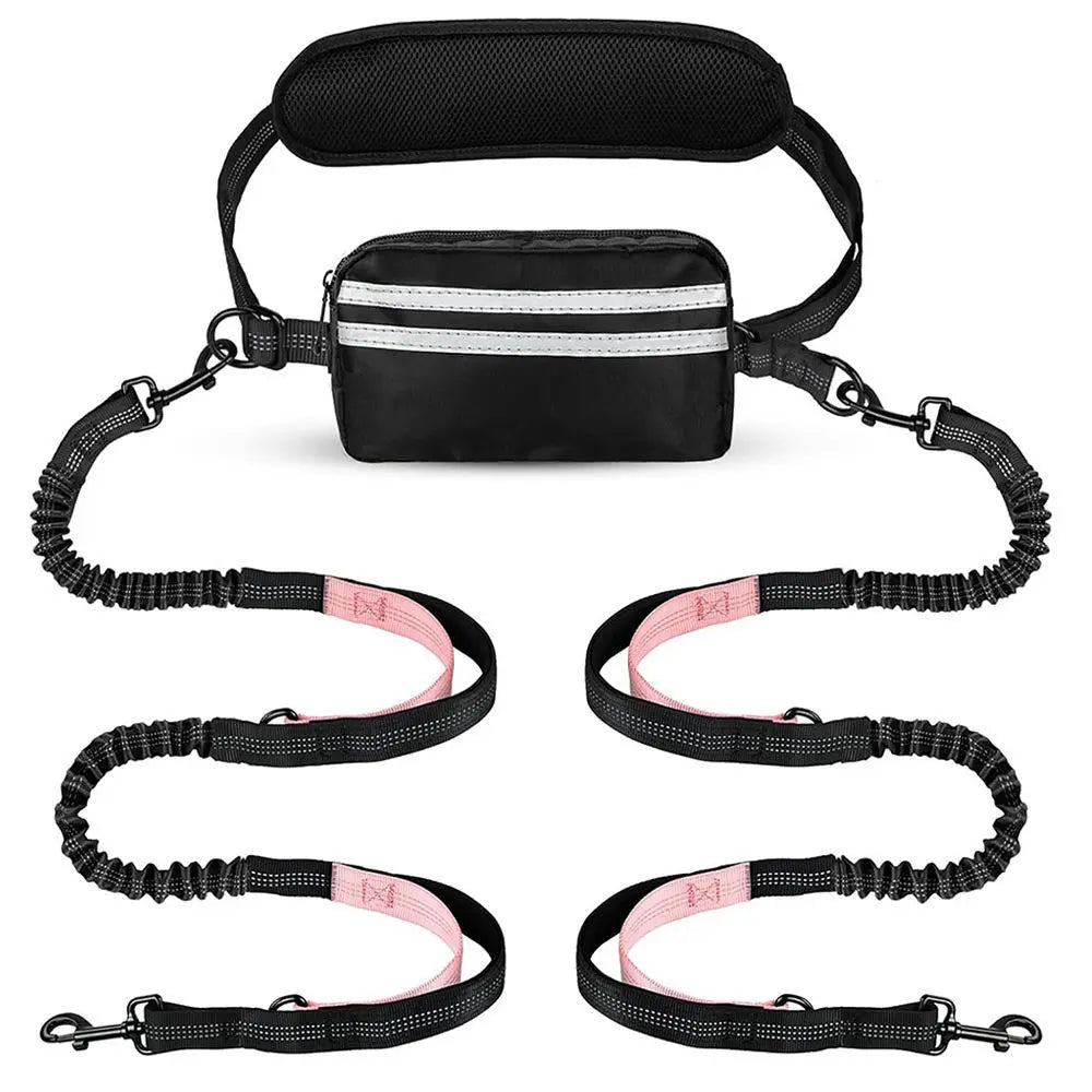 Pipidodo Hands-Free Dual Dog Leash with Waist Bag and Cushioned Pad – Effortless and Tangle-Free Walking for Two Dogs
