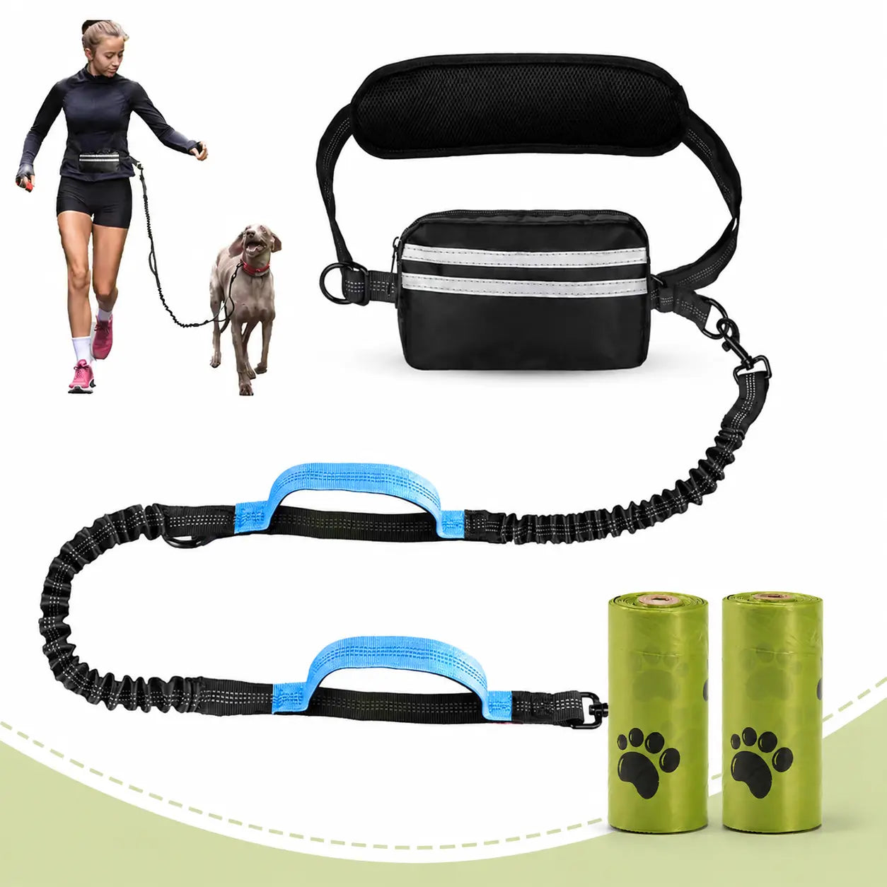 Pipidodo Hands-Free Dual Dog Leash with Waist Bag and Cushioned Pad – Effortless and Tangle-Free Walking for Two Dogs